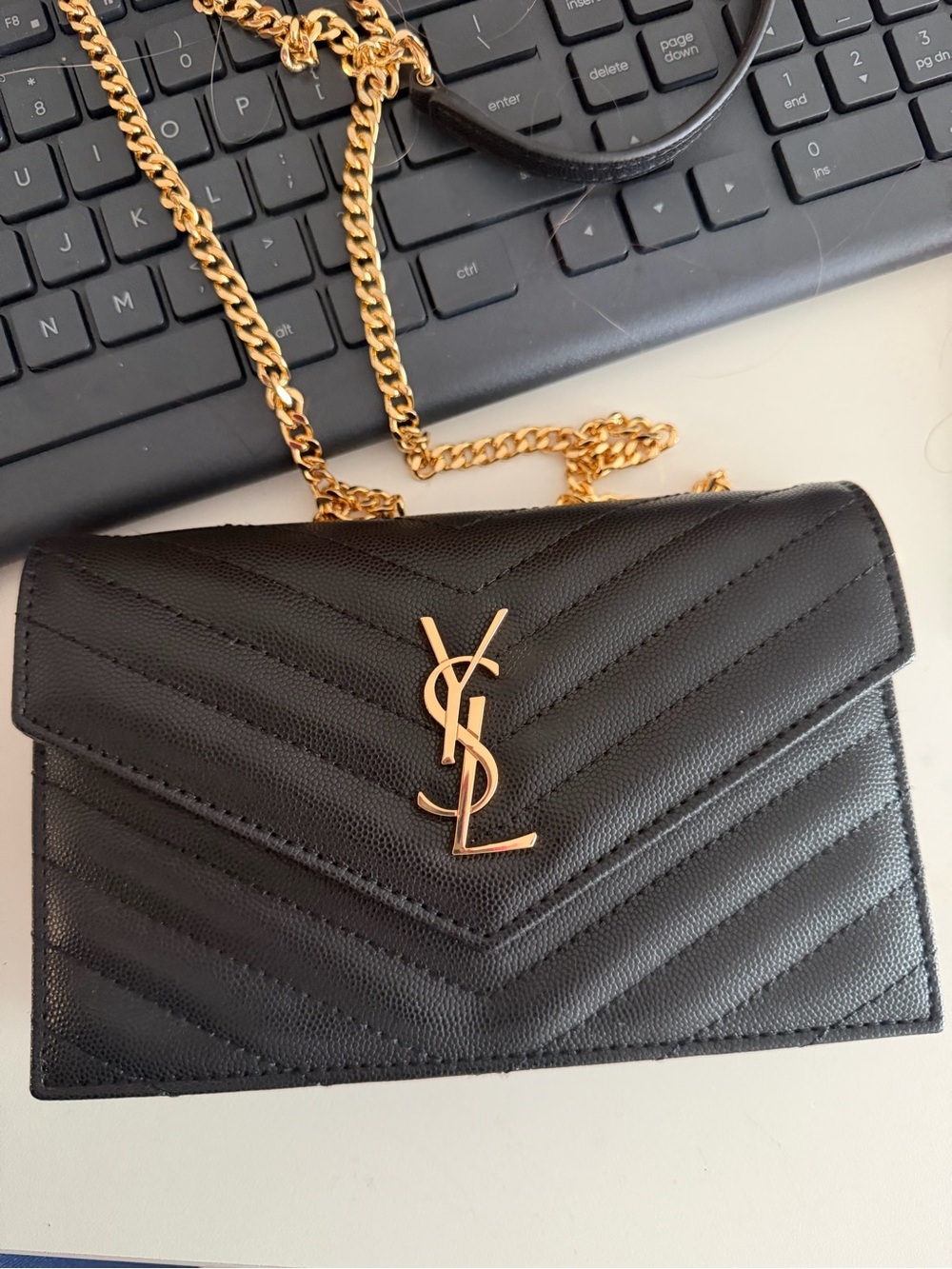 Saint Laurent (YSL) Black Quilted Leather Chain Wallet